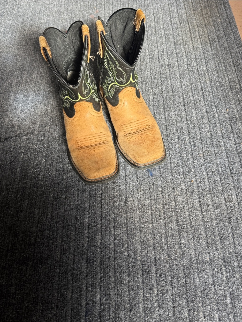Ariat Kids Two-Tone Western Boots — Brown & Black with Green Stitching